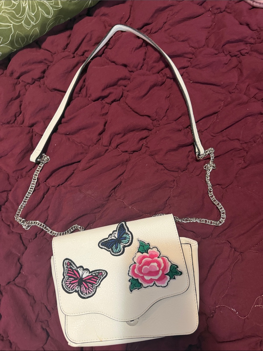 Candie's Cream Crossbody with Butterfly and Rose Patches
